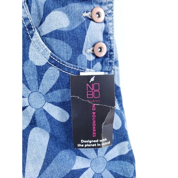 No Boundaries Denim Floral Print Shortalls With Buckle Straps Juniors Medium - Picture 5 of 11